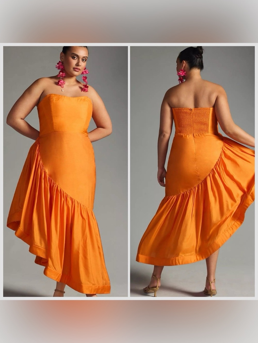 Anthropologie Let Me Be Strapless Asymmetrical Dress 3X Orange NWT